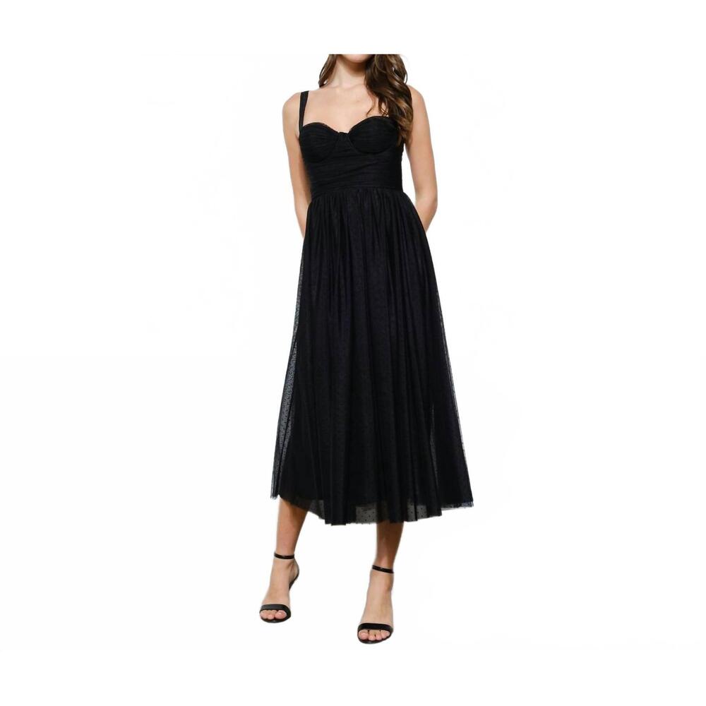 NEW INA FASHION mini dot tulle bustier midi dress in black
